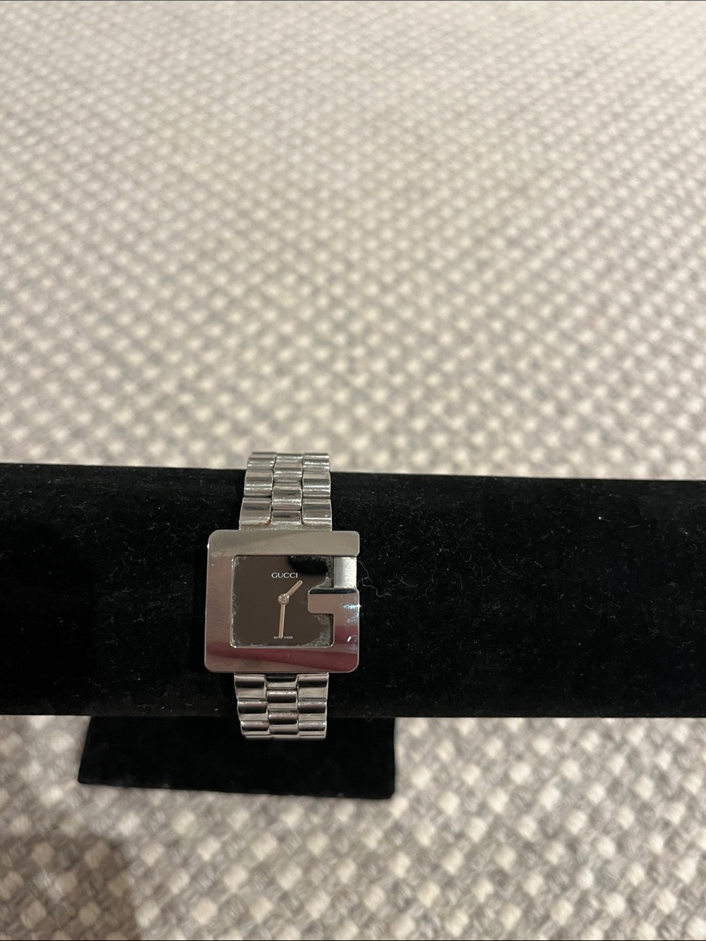 Gucci Silver Square Link Bracelet Watch with Black Dial